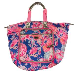 Lilly Pulitzer Wanderlust Packable Tote Extra Large Bay Dreamin Pink Blue Travel
